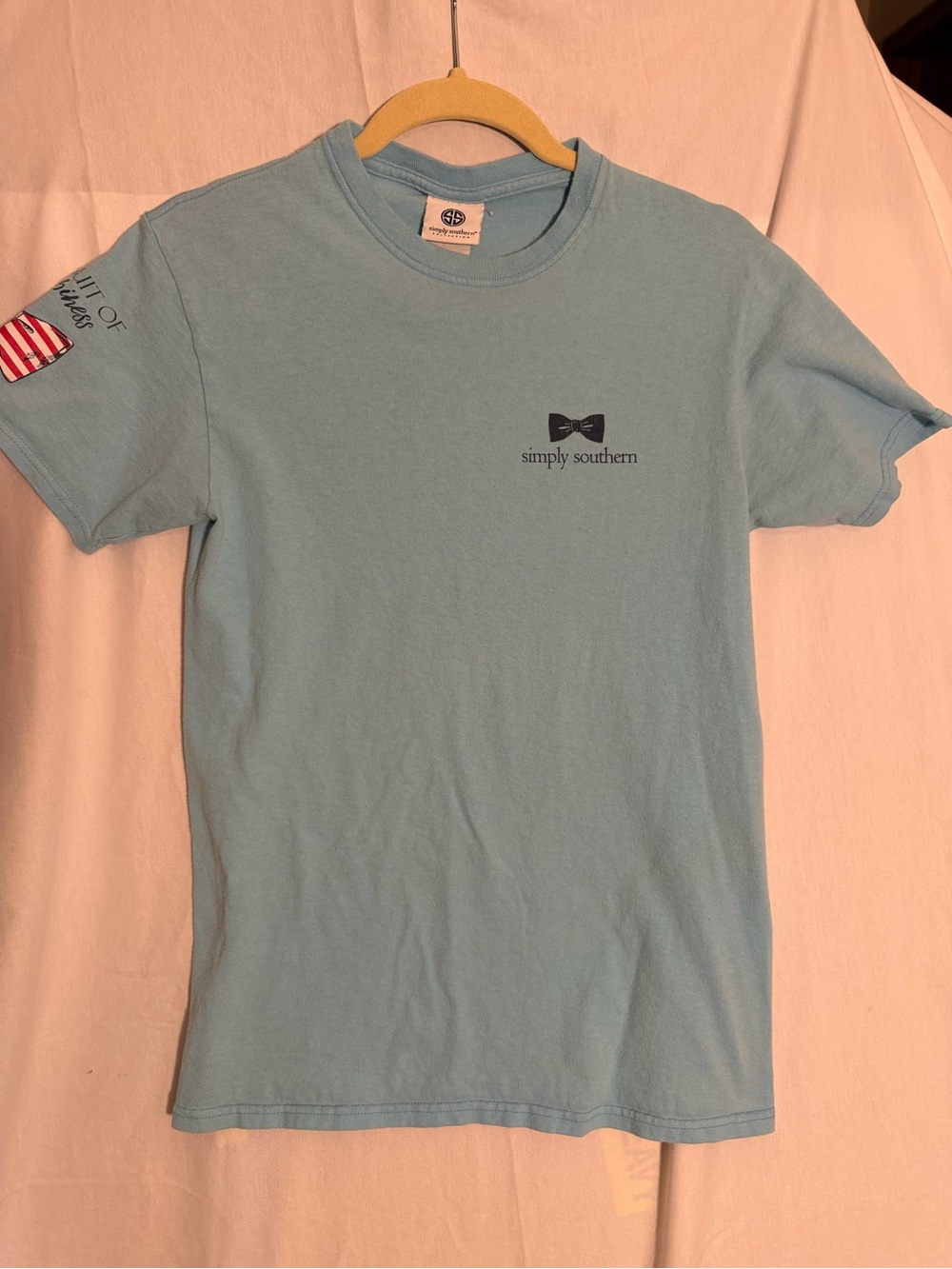 #418 Simply Southern Women’s Light Blue Logo Pocket Tee